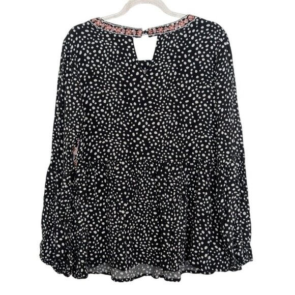 Savanna Jane Embroidered Floral Shirt Womens Size Small Black Polka Dot Boho - Picture 6 of 10